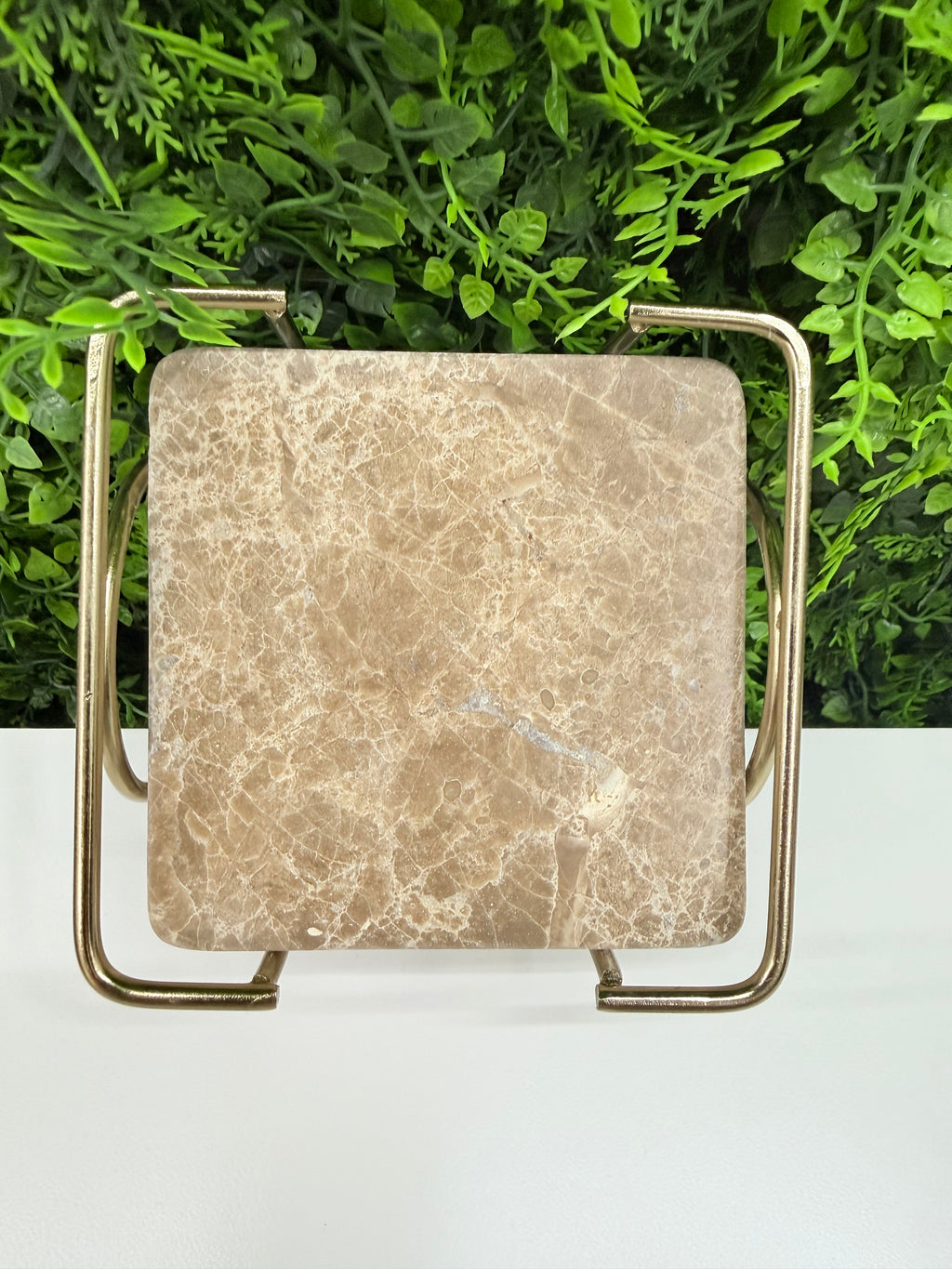 Tan Stone Coasters with Gold Holder